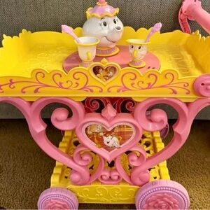 Disney Pink and Yellow Princess Tea Cart with Chip & Mrs. Potts Tea Set